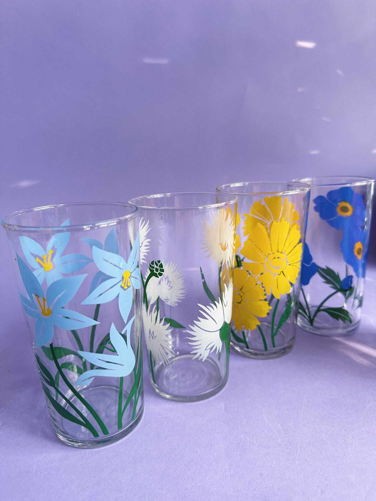 Vintage Set of 6 Libbey Flower Tall Glass Tumblers