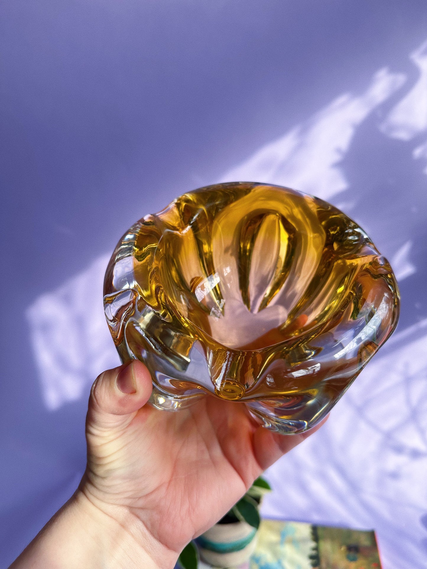 Vintage Amber Heavy Art Glass Ashtray / Candy / Throw Dish