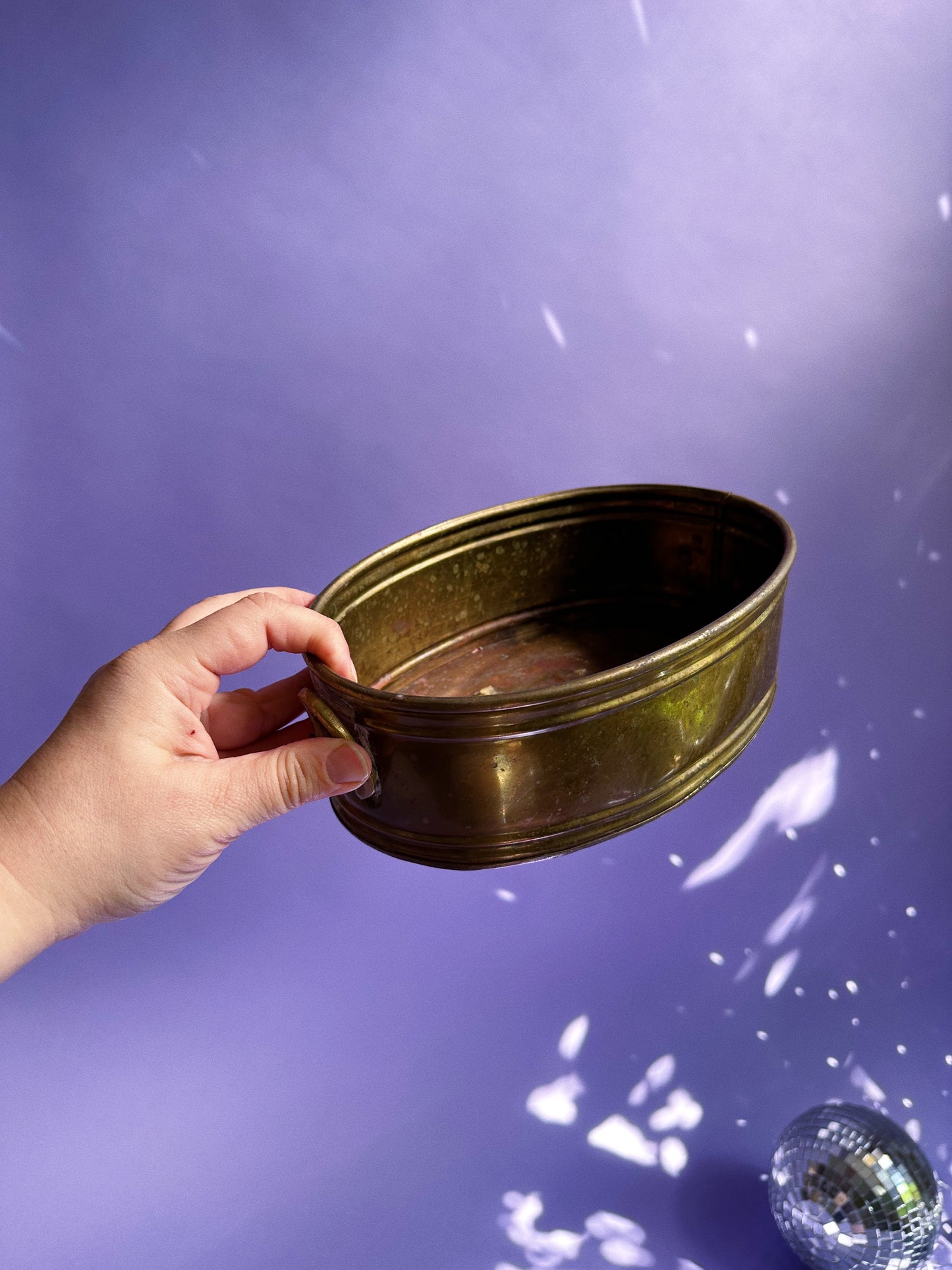 Vintage Oval Brass Planter w Handles