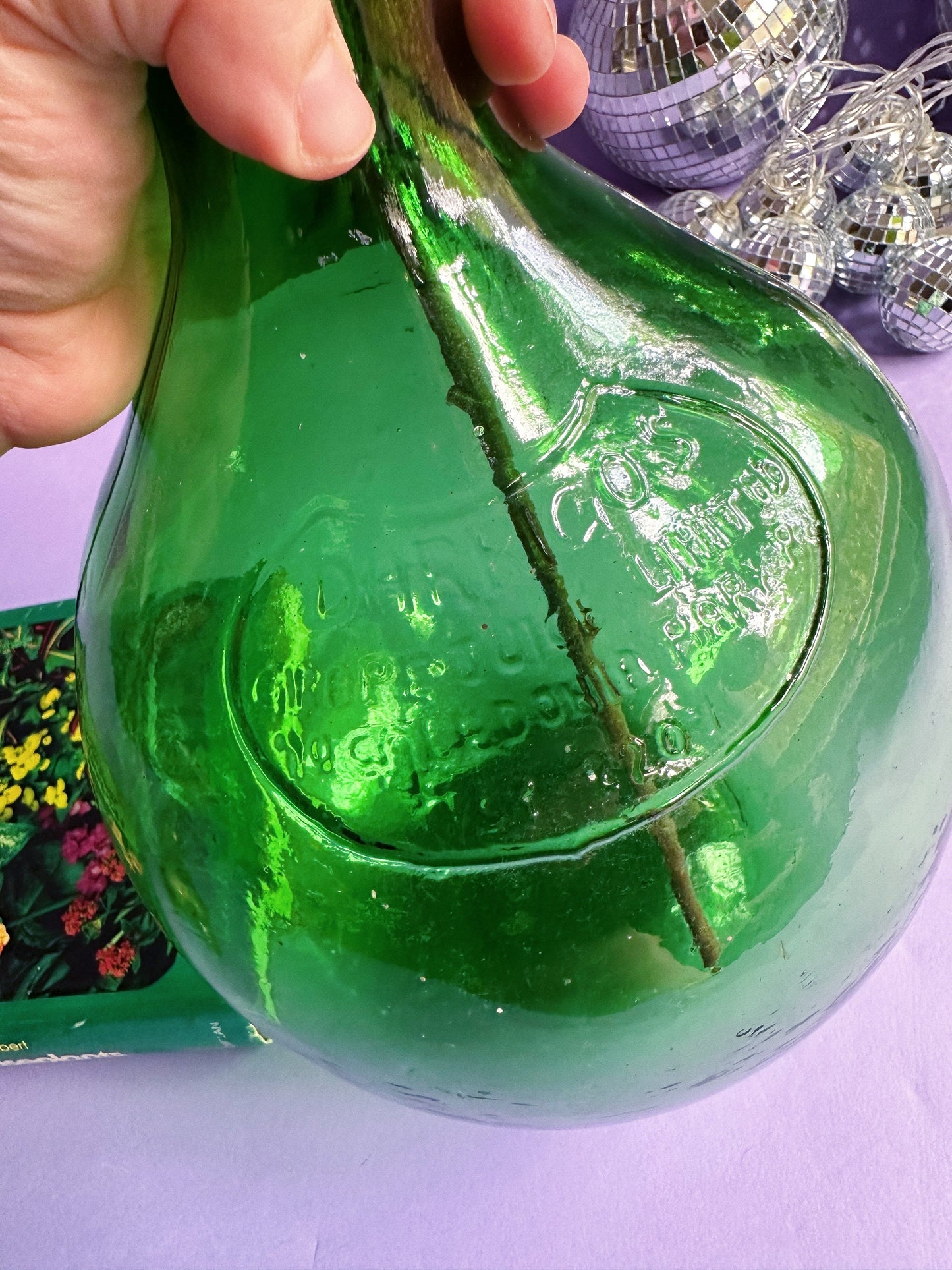 Vintage 12”H Green Glass Demijohn Vase