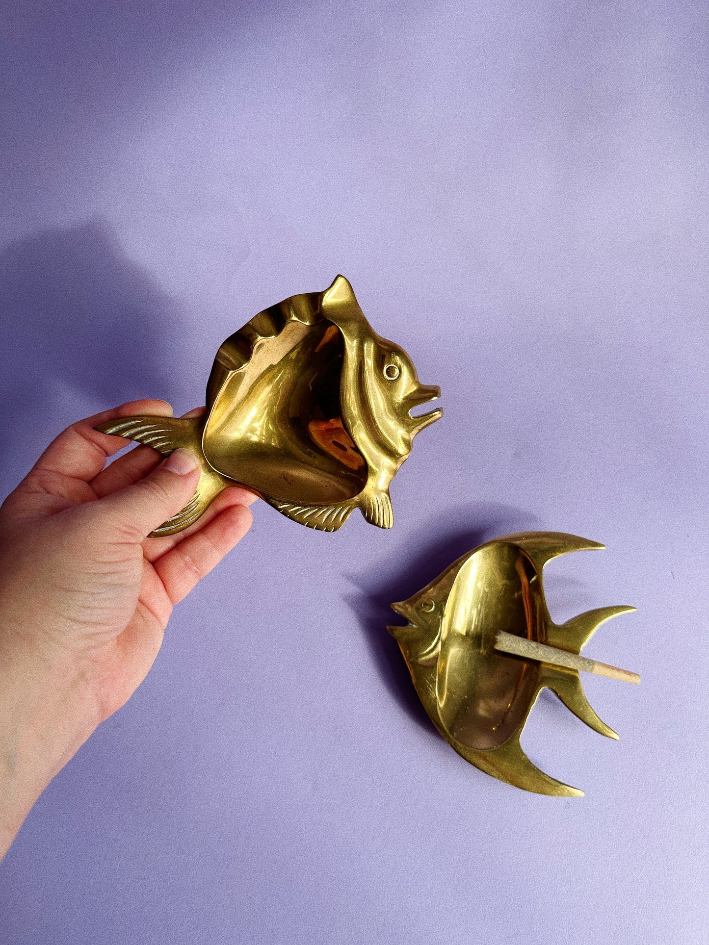 Vintage Solid Brass Fish Ashtrays