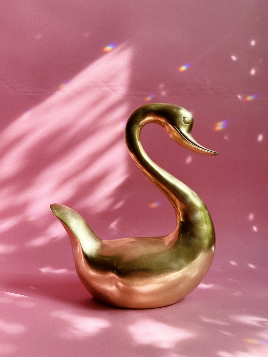 Vintage Large Heavy Brass Swan Sculpture