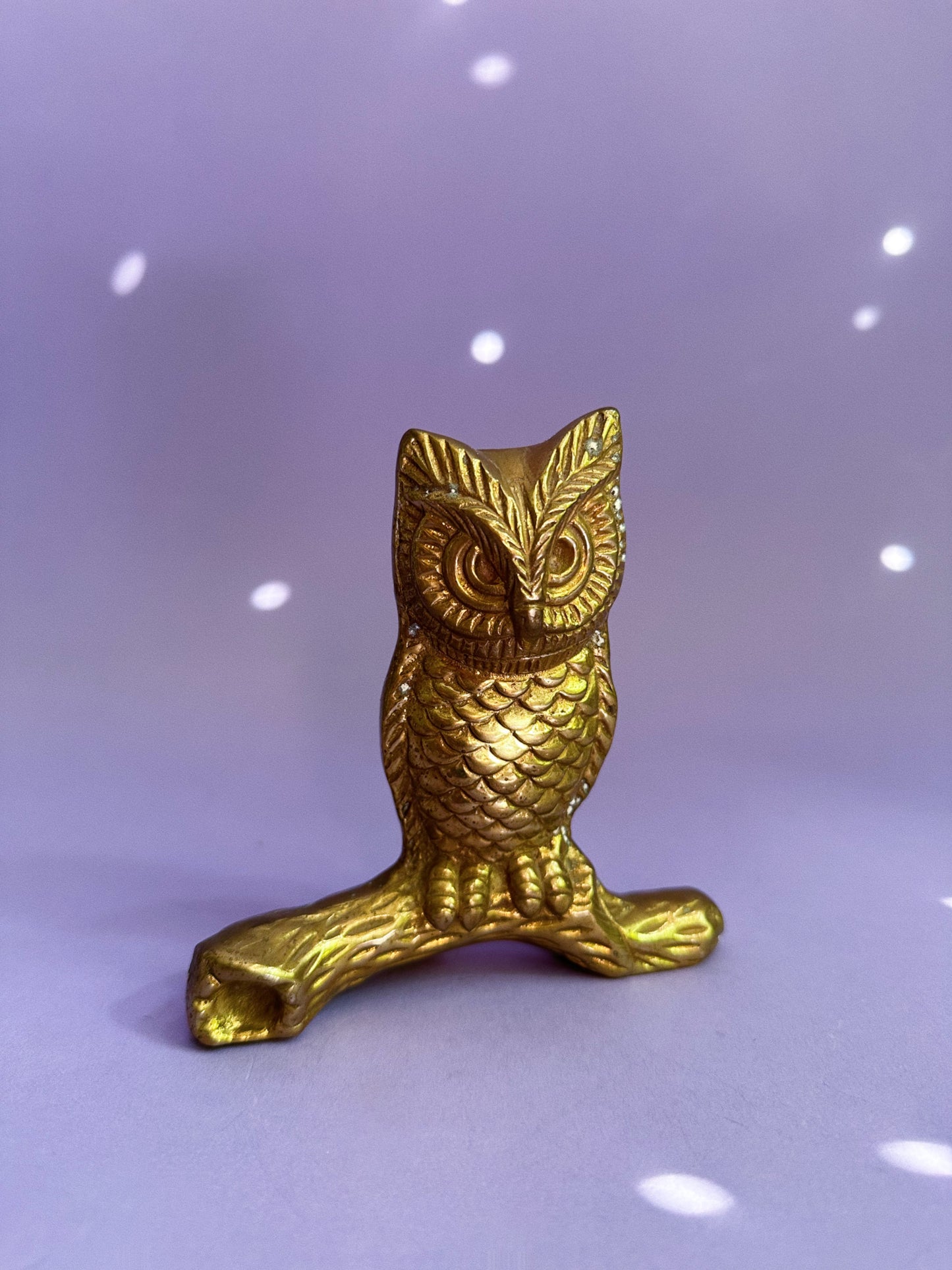 Vintage Solid Brass Hoot Owl on Tree Branch Paper Weight