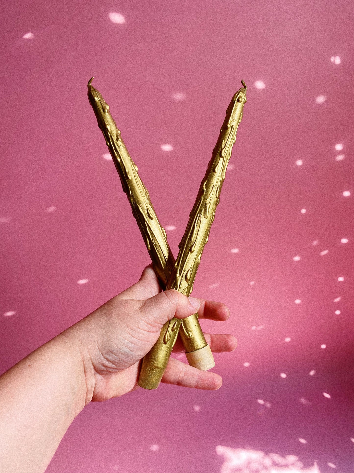 MCM Vintage Wooden Golden Drippy Taper Candles