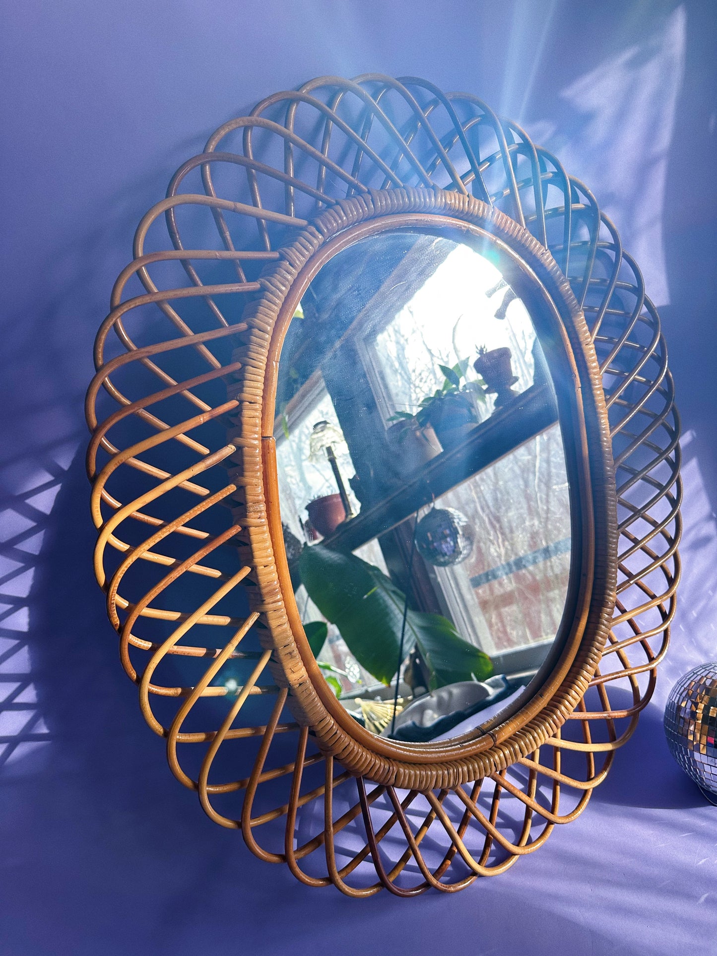 Rosenthal Netter Bamboo Rattan Mid Century Modern Oval Mirror MCM