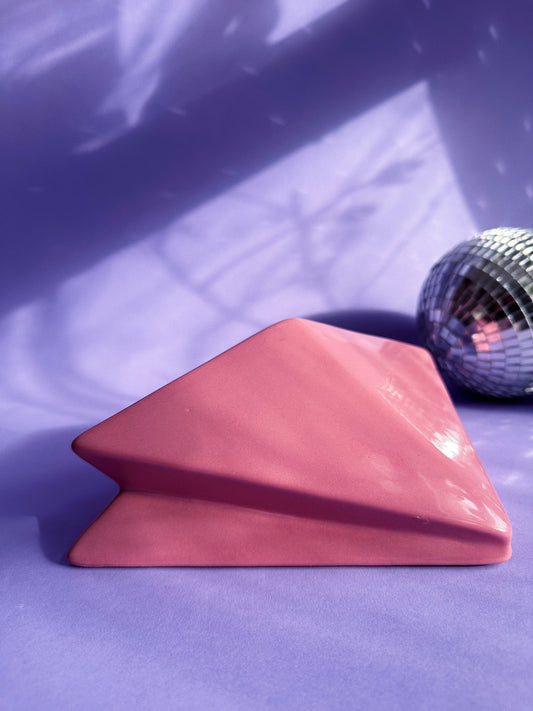 Vintage Post Modern Ceramic Dusty Rose Wall Pocket