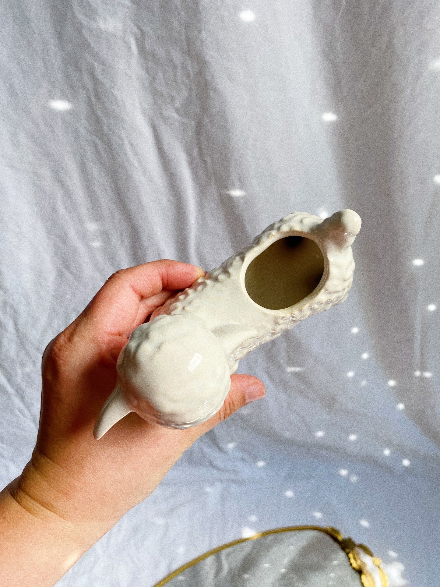 Vintage Nelson McCoy Pottery No. F51 Mold White Lamb 6" Planter c. 1950s