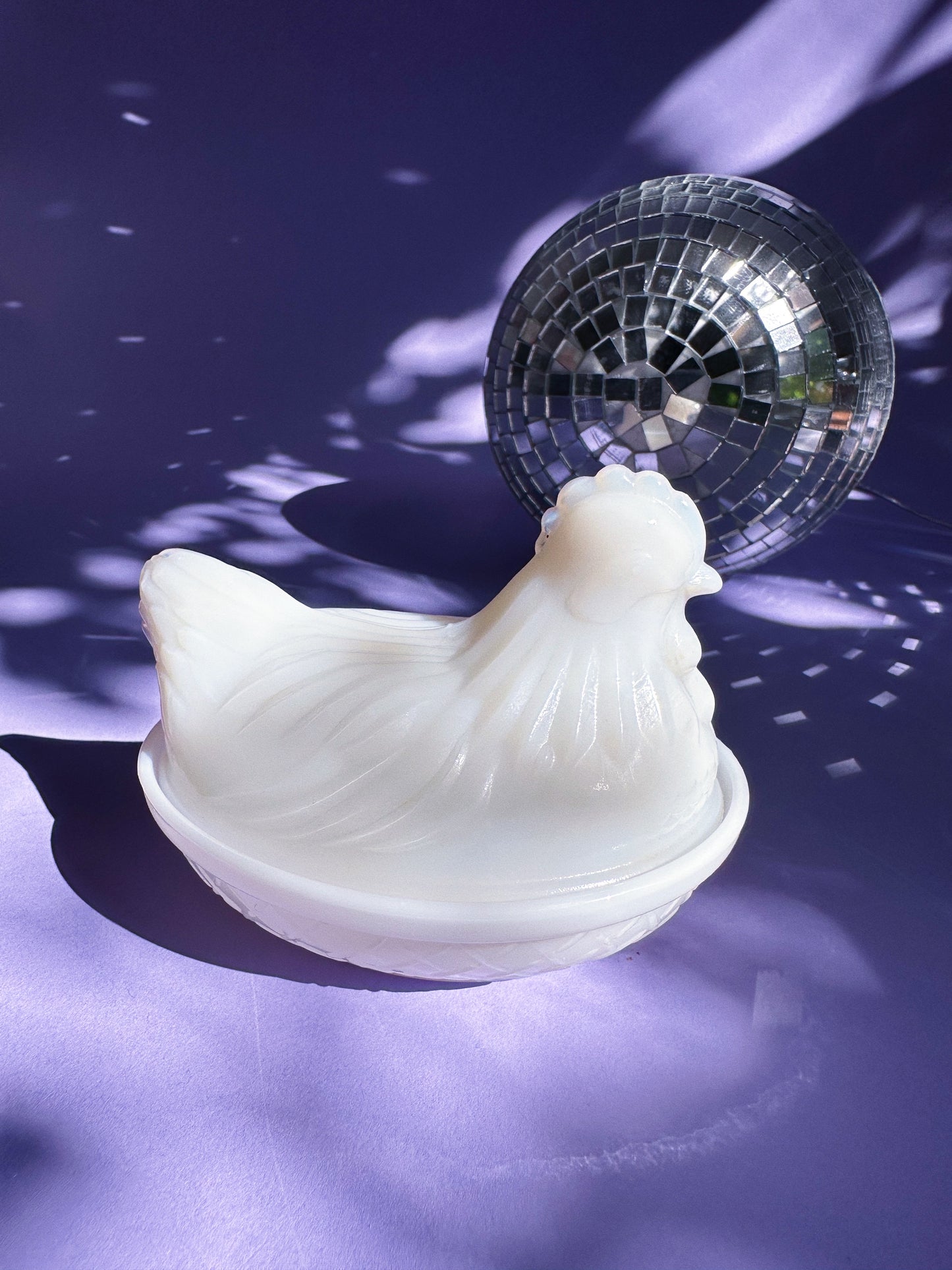 Vintage Milk Glass Chicken Hen on Nest Covered Dish Small 4.5"