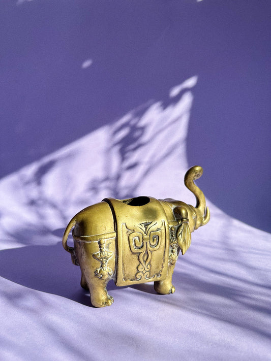 Heavy Vintage Brass Elephant Planter / Bank Shelf Sitter Ornate Decorative