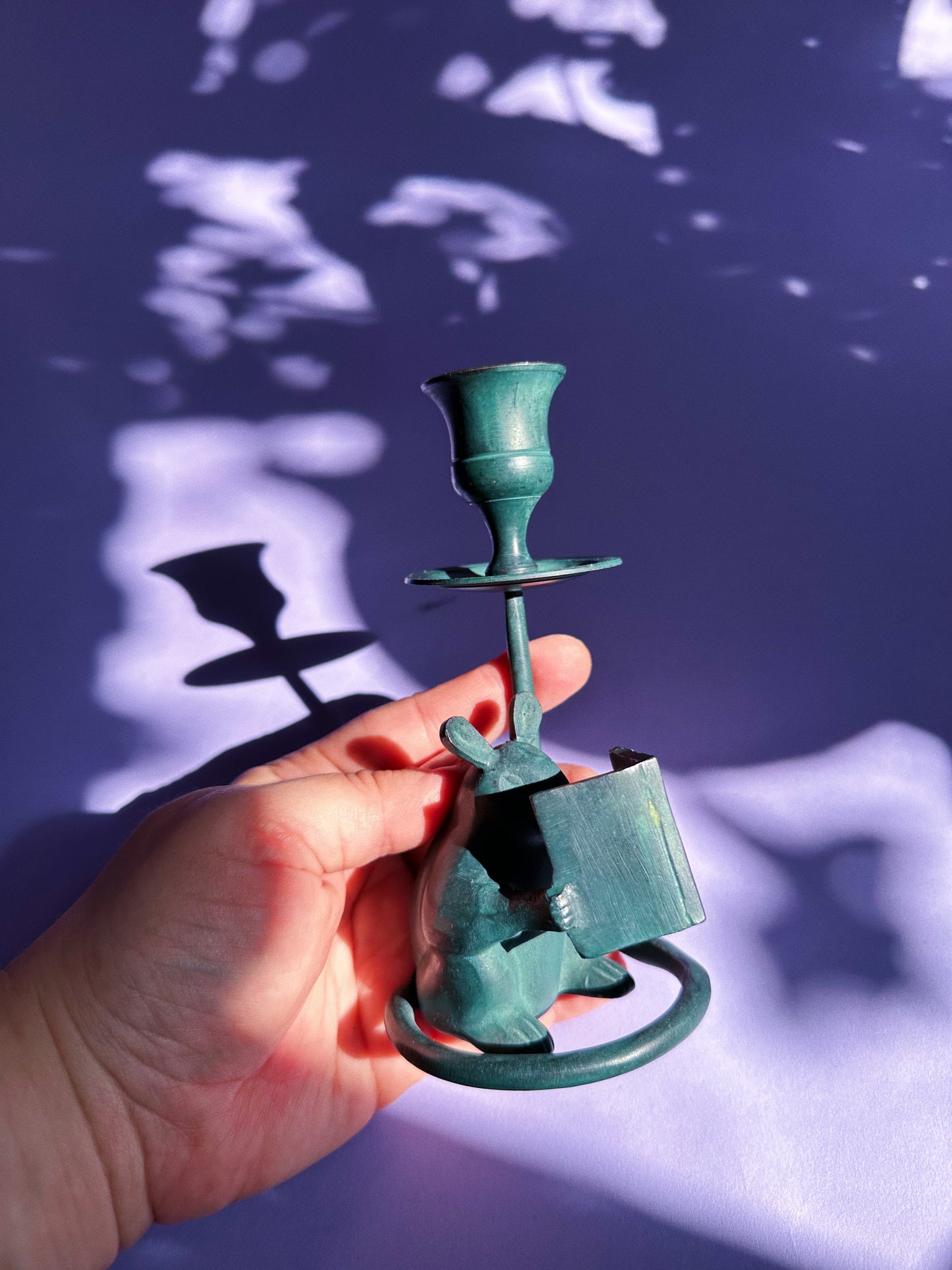 Vintage Book Reading Mouse Metal Green Candlestick for Tapers