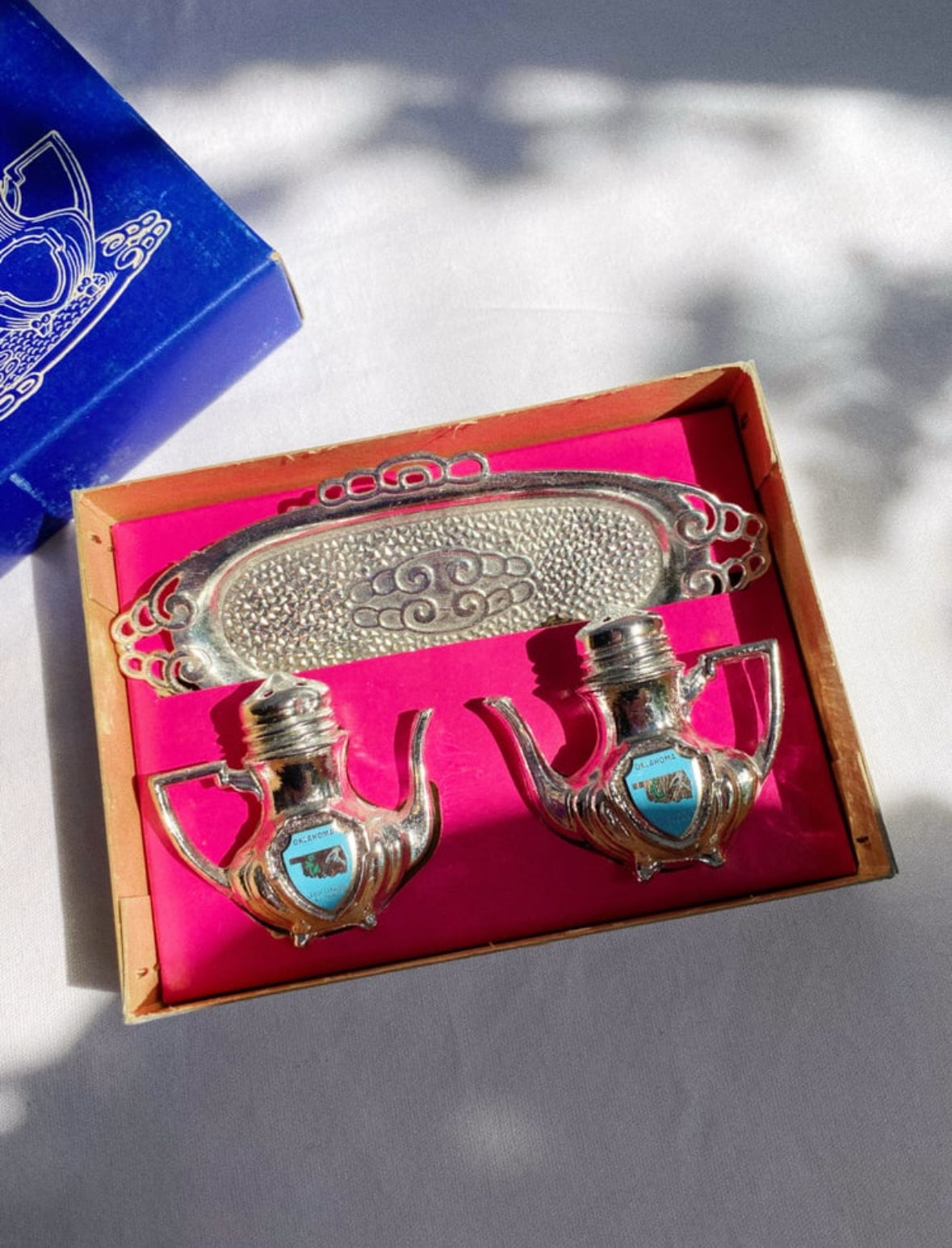 Antique Famous Silver Smiths Salt-Pepper Tray Set - 3 Piece Set