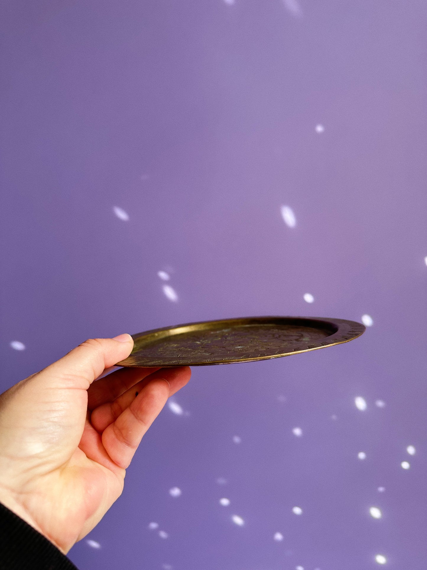 Vintage Floral Etched Brass Tray