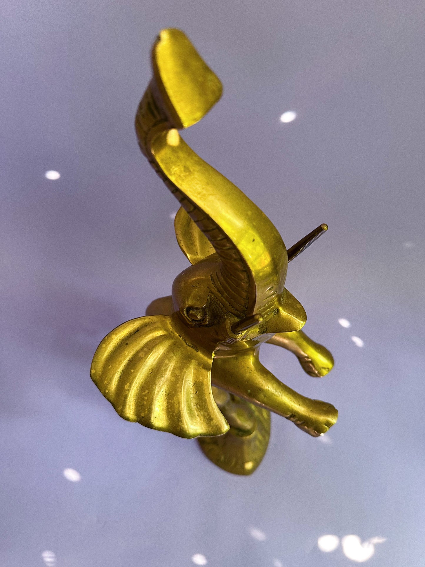 Vintage Brass Standing Elephant Statue Figure 17” Mid Century Tusks Heavy