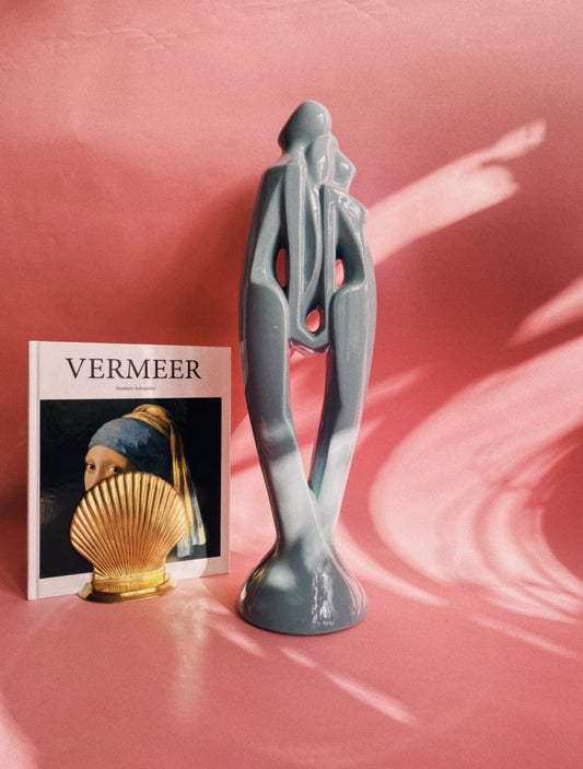 1990s Royal Haeger Light Blue Couple / Lovers Ceramic Sculpture