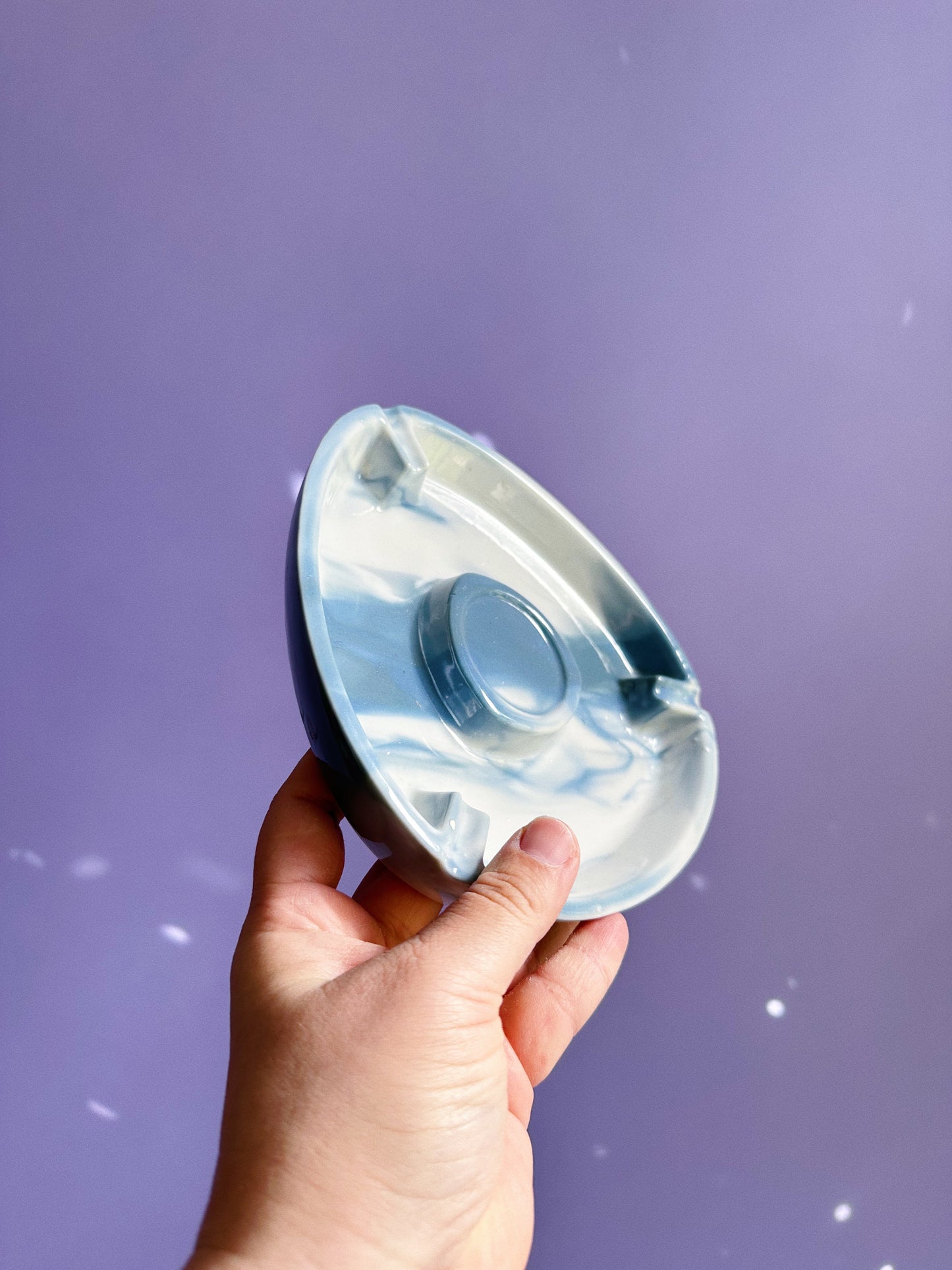 Vintage Glazed Ceramic Marbled Blue & White Ashtray / Throw Dish