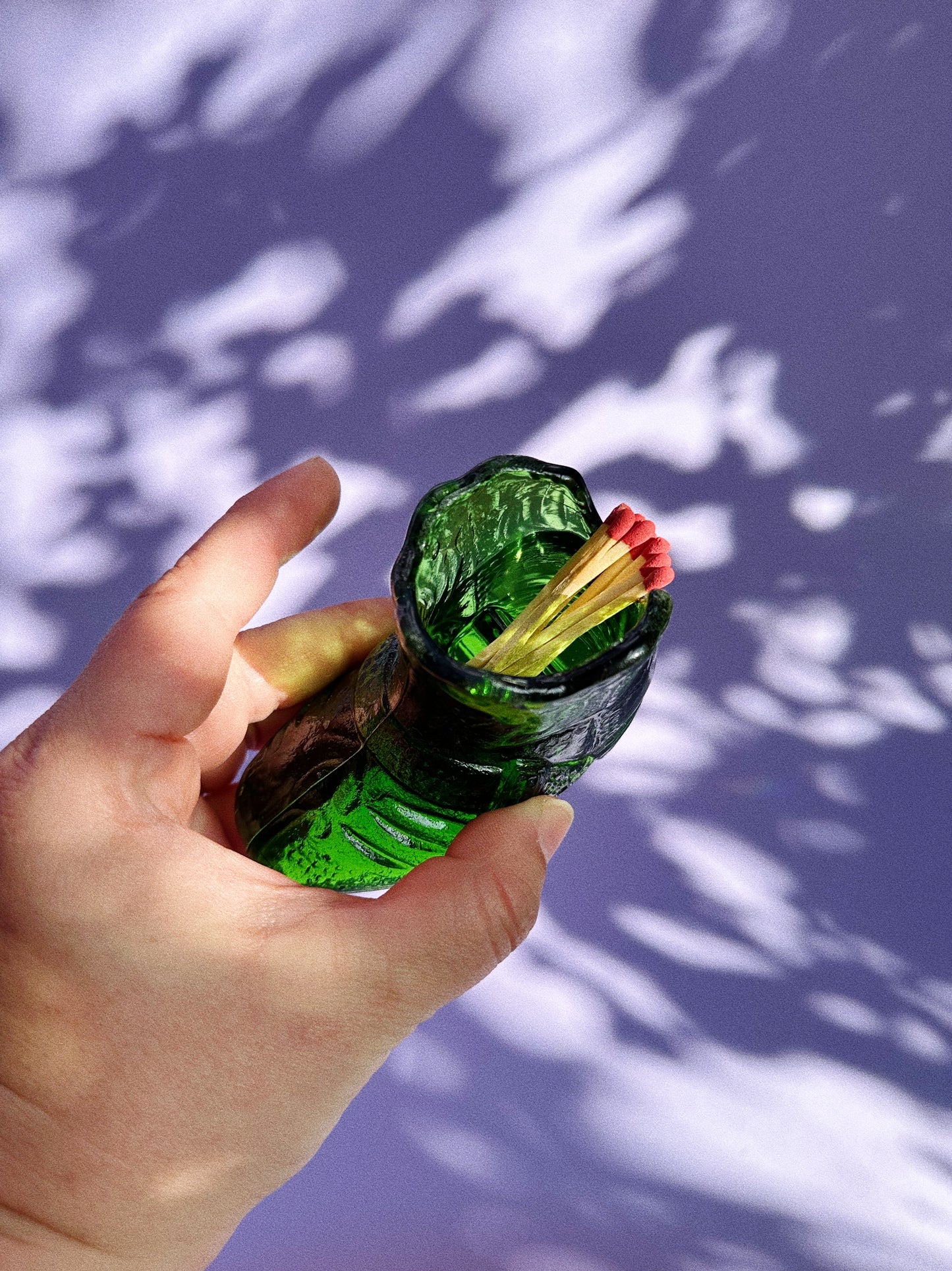 Small Vintage Green Glass Shoe Match Holder