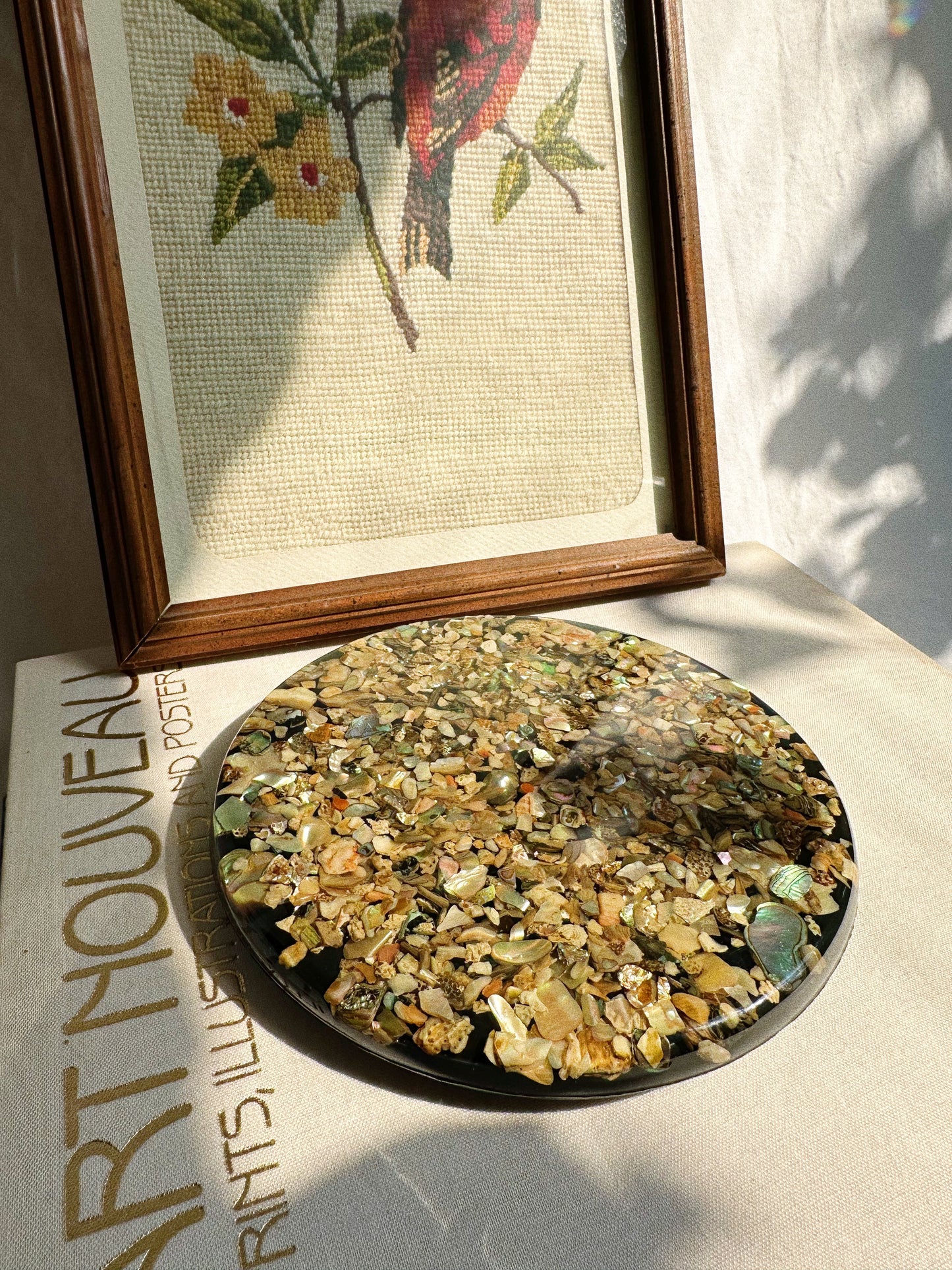 Vintage Lucite Crushed Shell Trivet