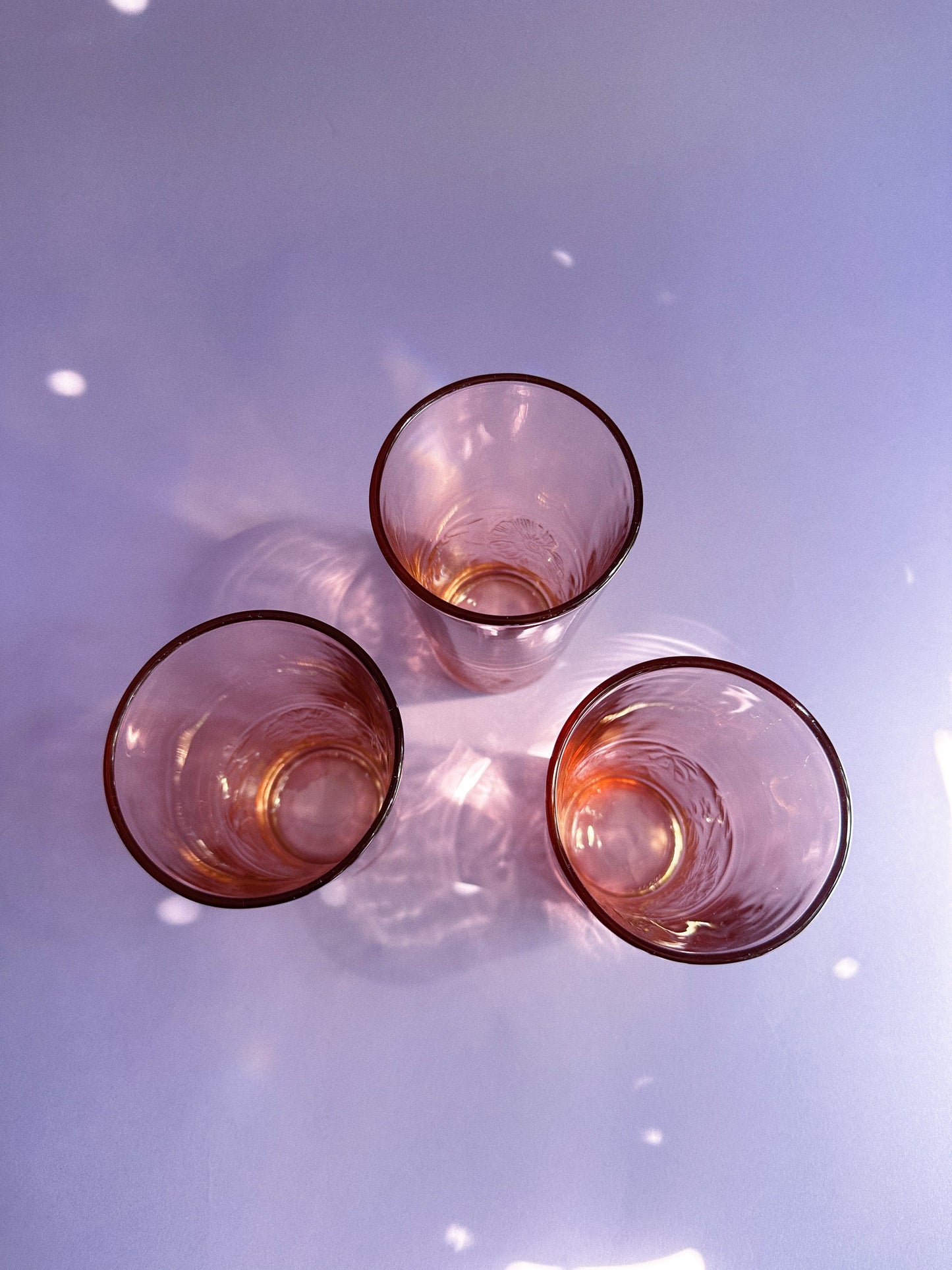 Vintage Pink Highball Glasses KIG Pressed Floral Design, Set of 4