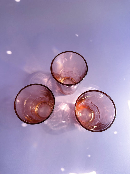 Vintage Pink Highball Glasses KIG Pressed Floral Design, Set of 4