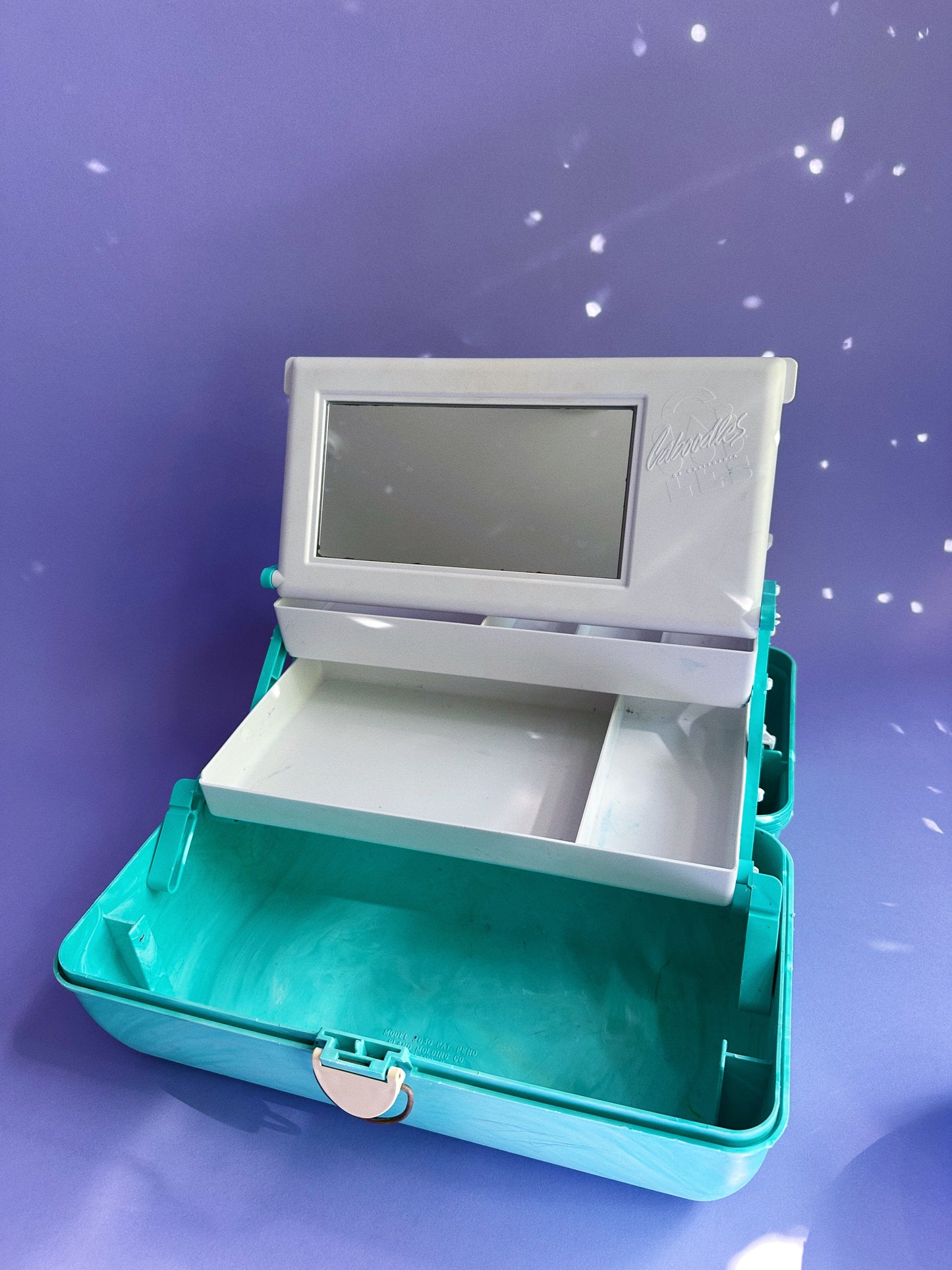 Caboodles of California Vintage Teal Swirl Marble Large 15" 3 Tier Makeup Case