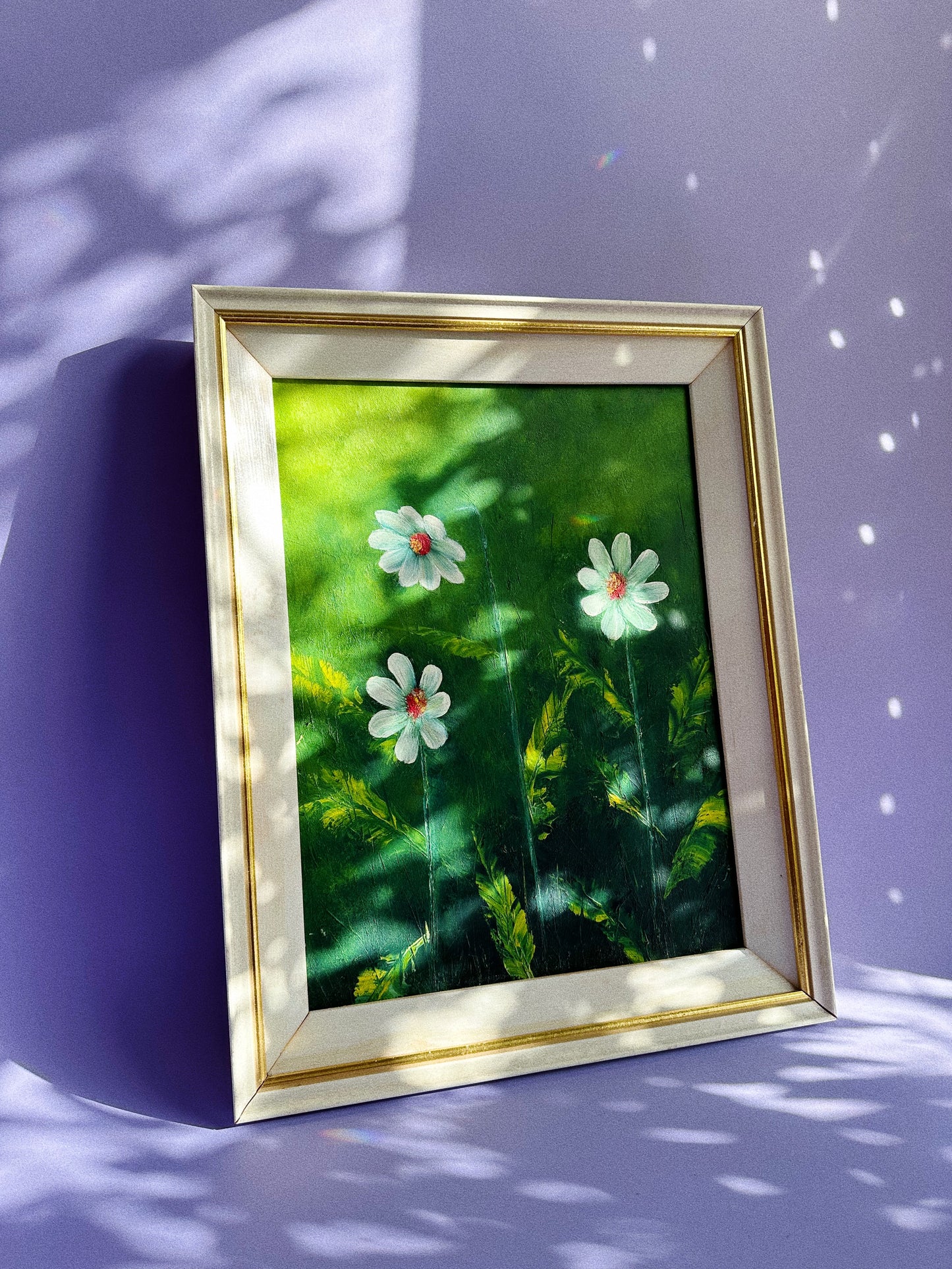 Vintage 1980s Framed Daisies Oil Painting