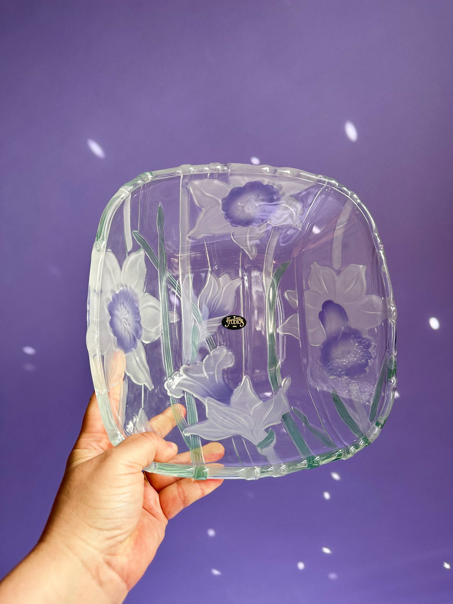 Vintage Crystal Clear Studios Purple Floral 5 Pc Bowl Set