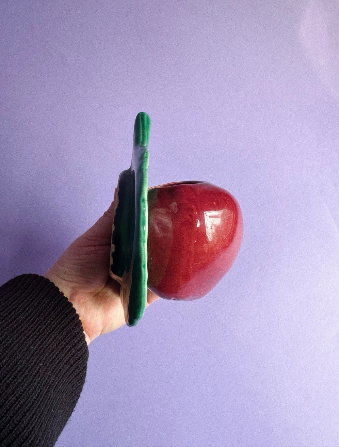 Vintage Art Pottery Red Apple Wall Pocket Green Leaf Majolica Unmarked McCoy