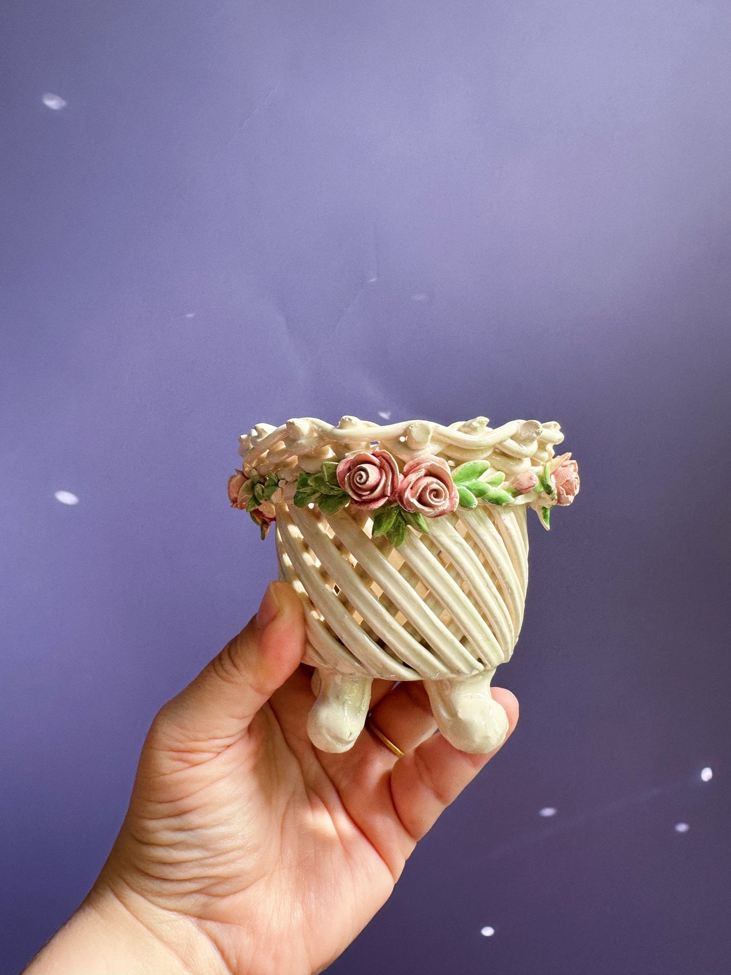 Small Capodimonte Weaved Basket / Flowers Pot Made in Italy