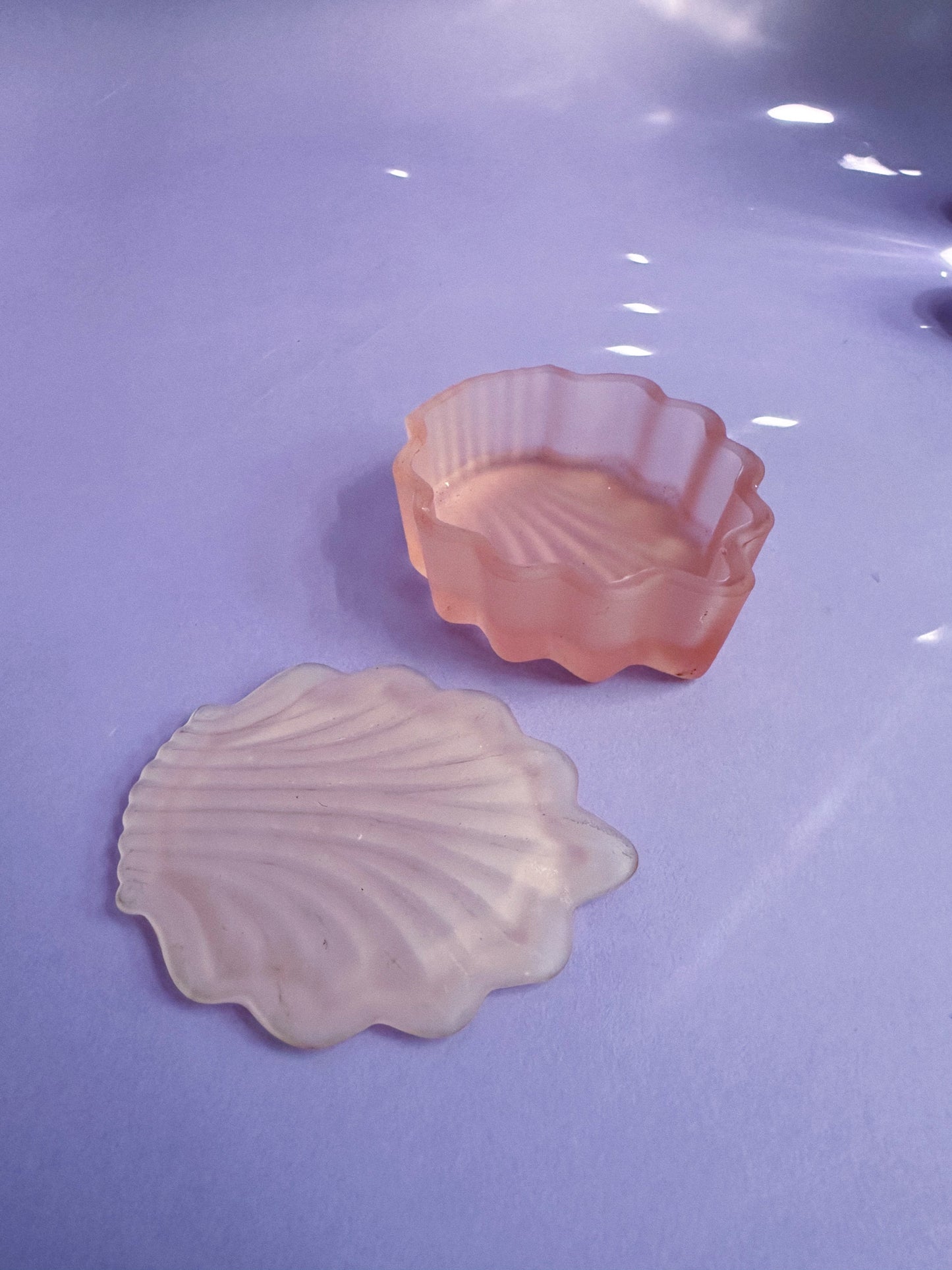 Vintage Frosted Pink Glass Lidded Seashell Trinket Dish