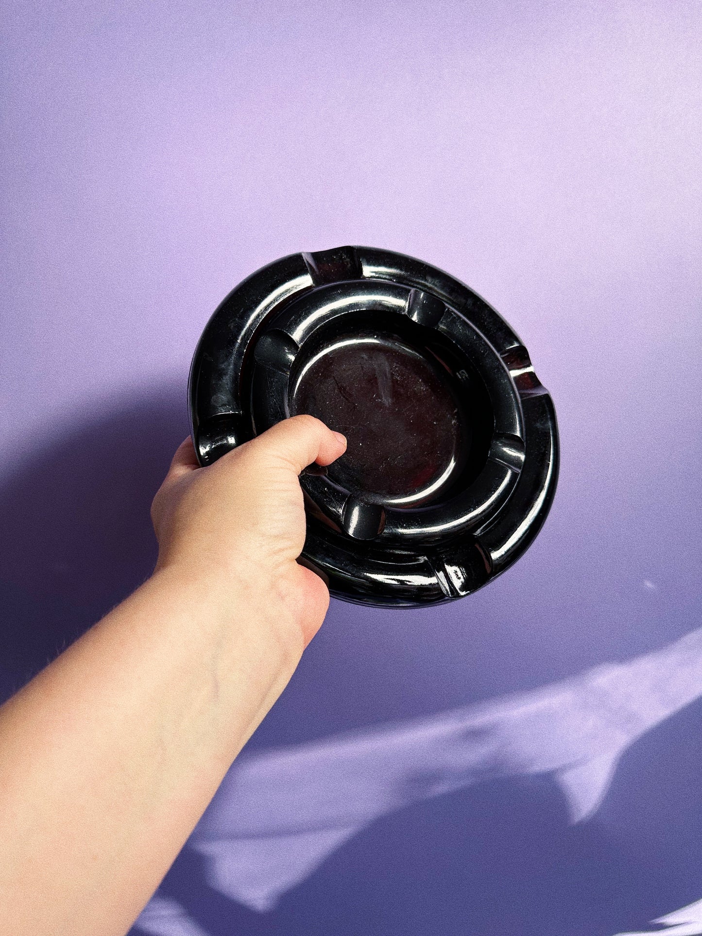 Vintage Heavy Nesting Pair of Mid Century Modern Dark Amber Glass Ashtrays