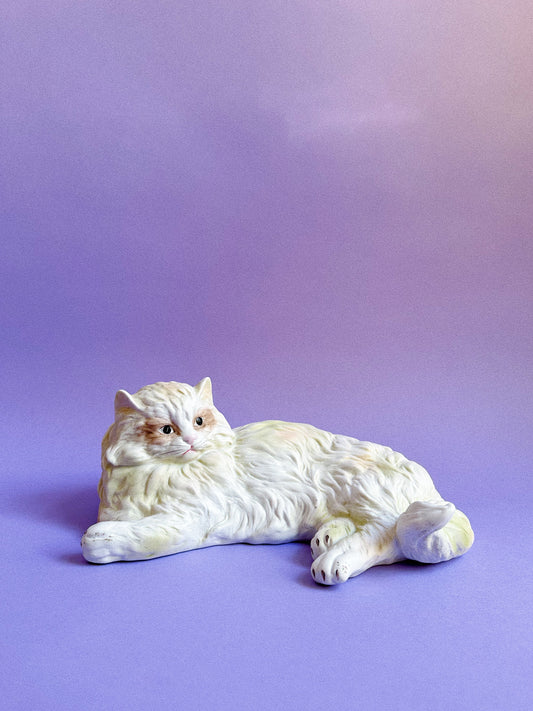 Vintage Persian Large White Ceramic Cat 12” Laying Down Statue