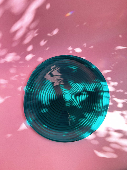 Vintage Swirly Aqua Art Glass Platter