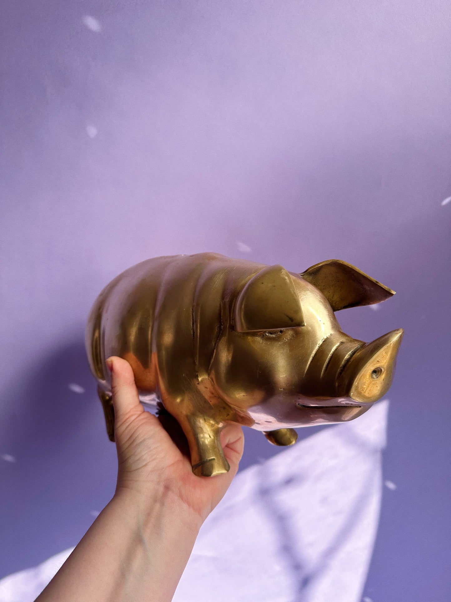 Vintage Brass Pig Piggy Bank Large & Heavy 15” Long w Plug