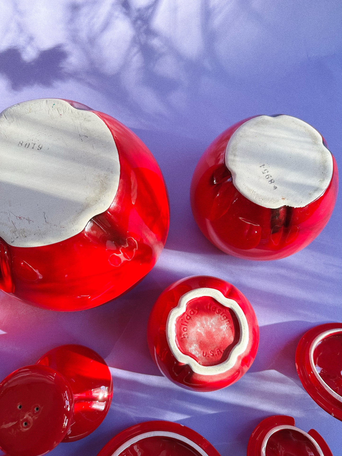 Vintage Red Ceramic Apple Canisters & Salt Pepper Shakers