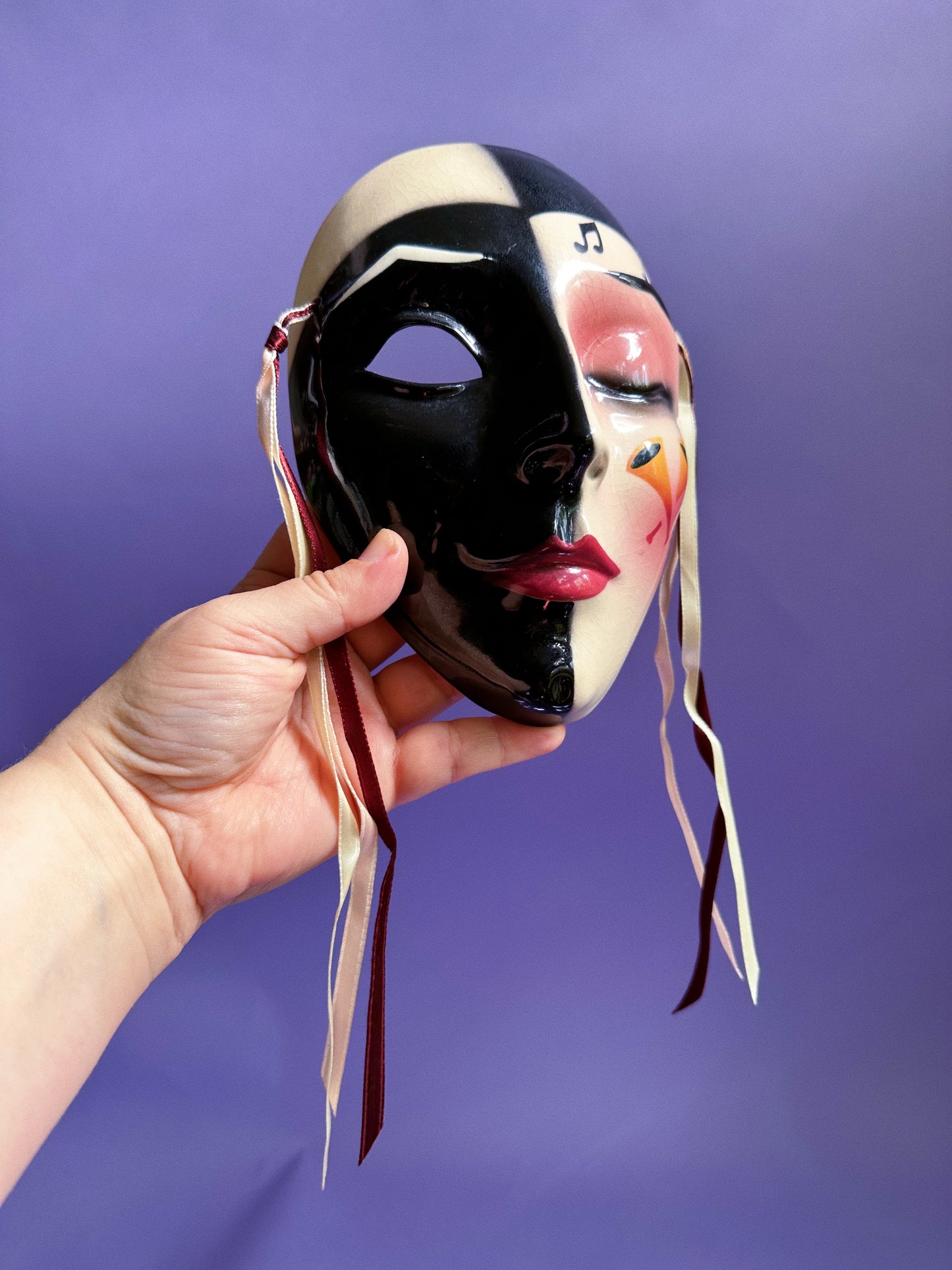 Vintage Clay Art SF Music Notes Ceramic Wall Mask 1990