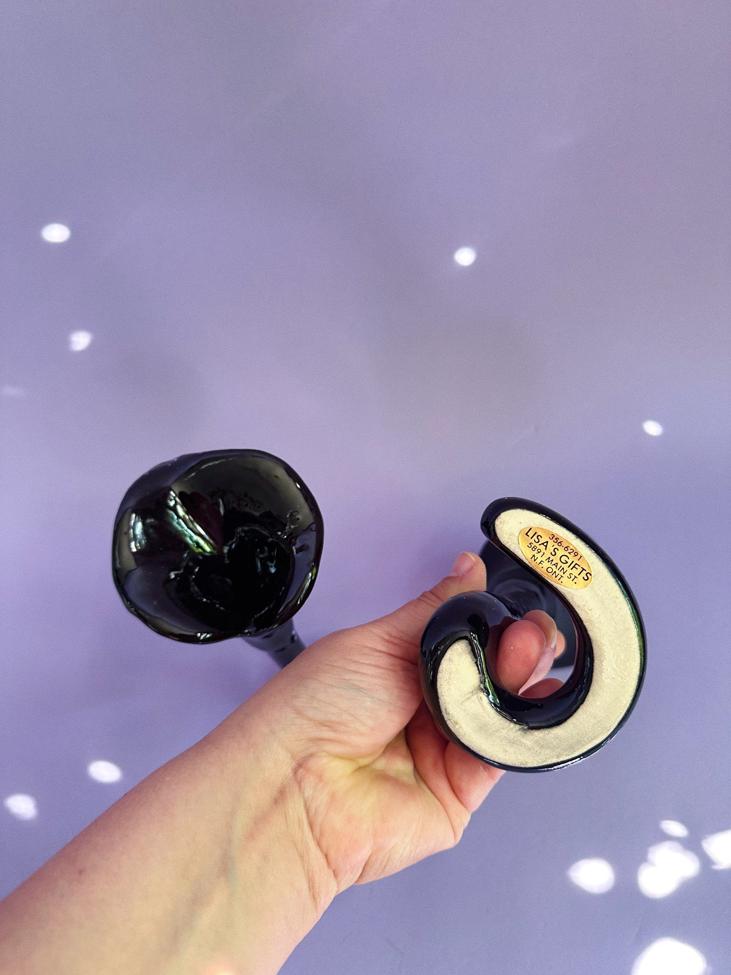 Vintage Ceramic Black Lotus Candlesticks for Taper Candles