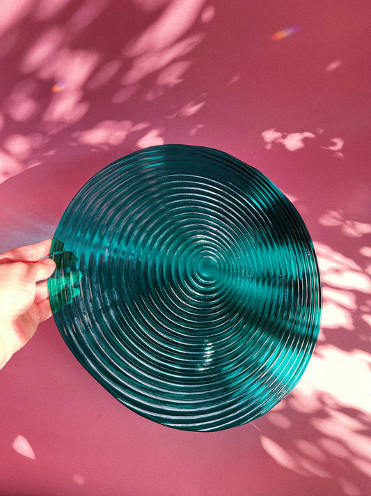 Vintage Swirly Aqua Art Glass Platter
