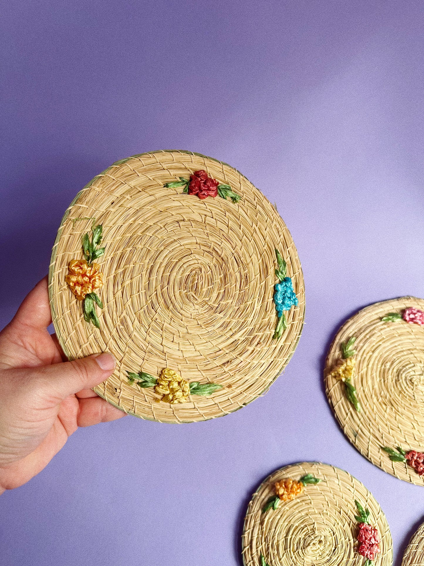 Vintage Woven Raffia Trivets / Coasters