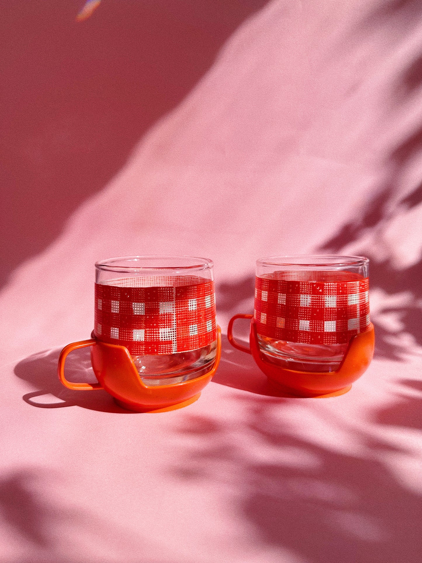 Vintage 1960s / 70s Libbey Gingham Short Glass Tumblers