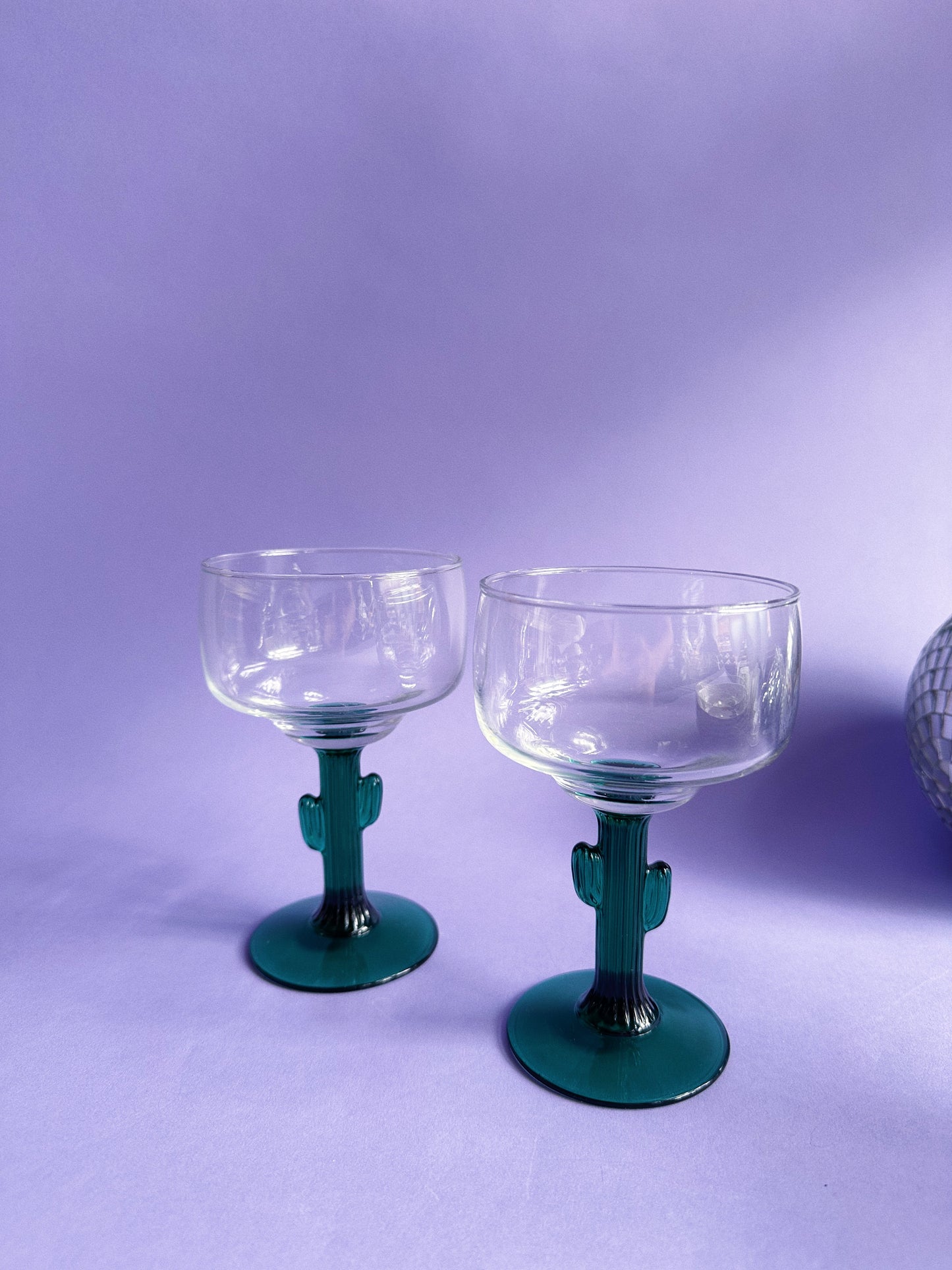 Libbey Cactus Margarita Glasses Set of 2 Green Stem Clear Glass