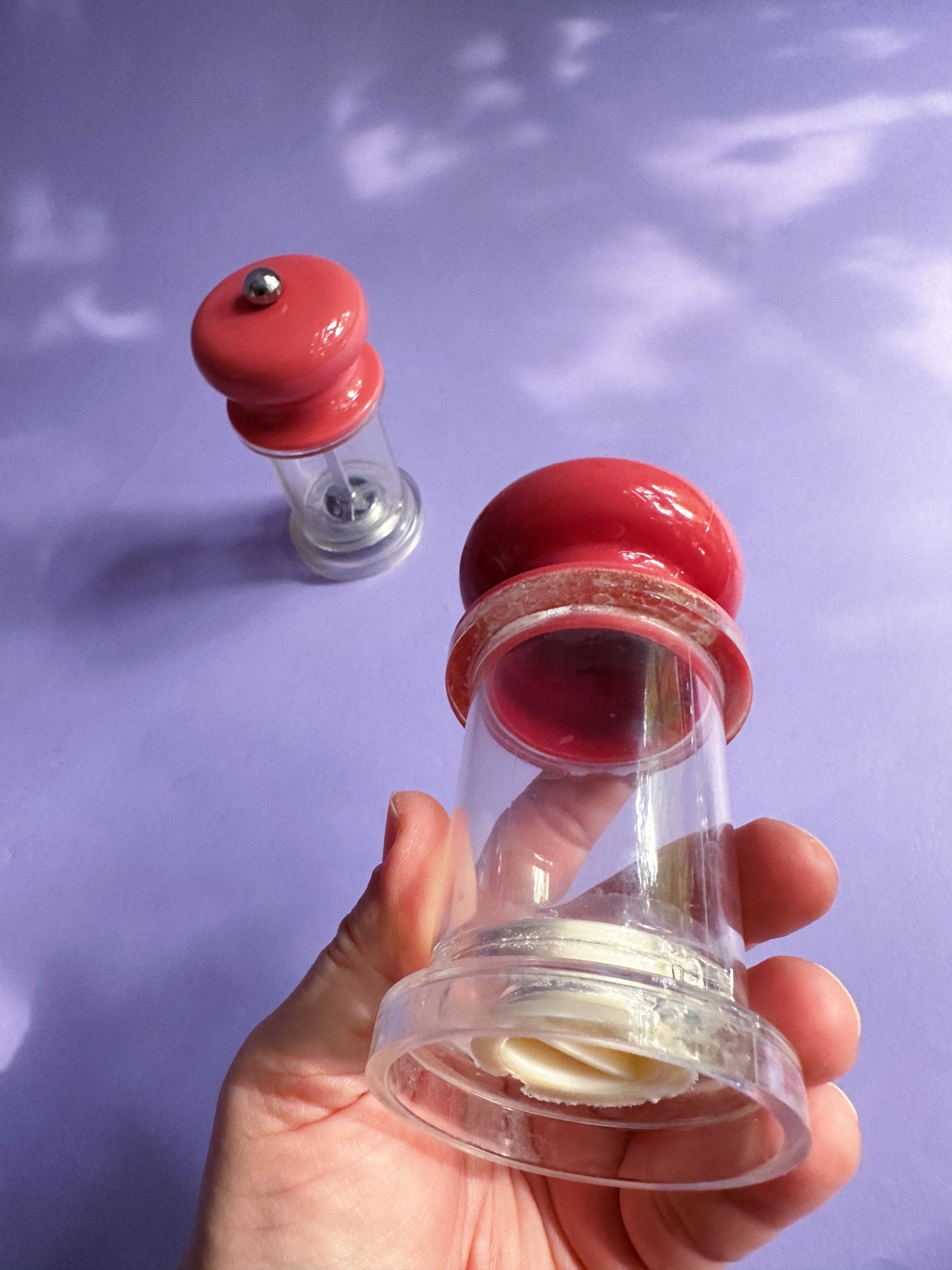 80s Vintage Lucite Dusty Rose Salt Shaker and Pepper Grinder