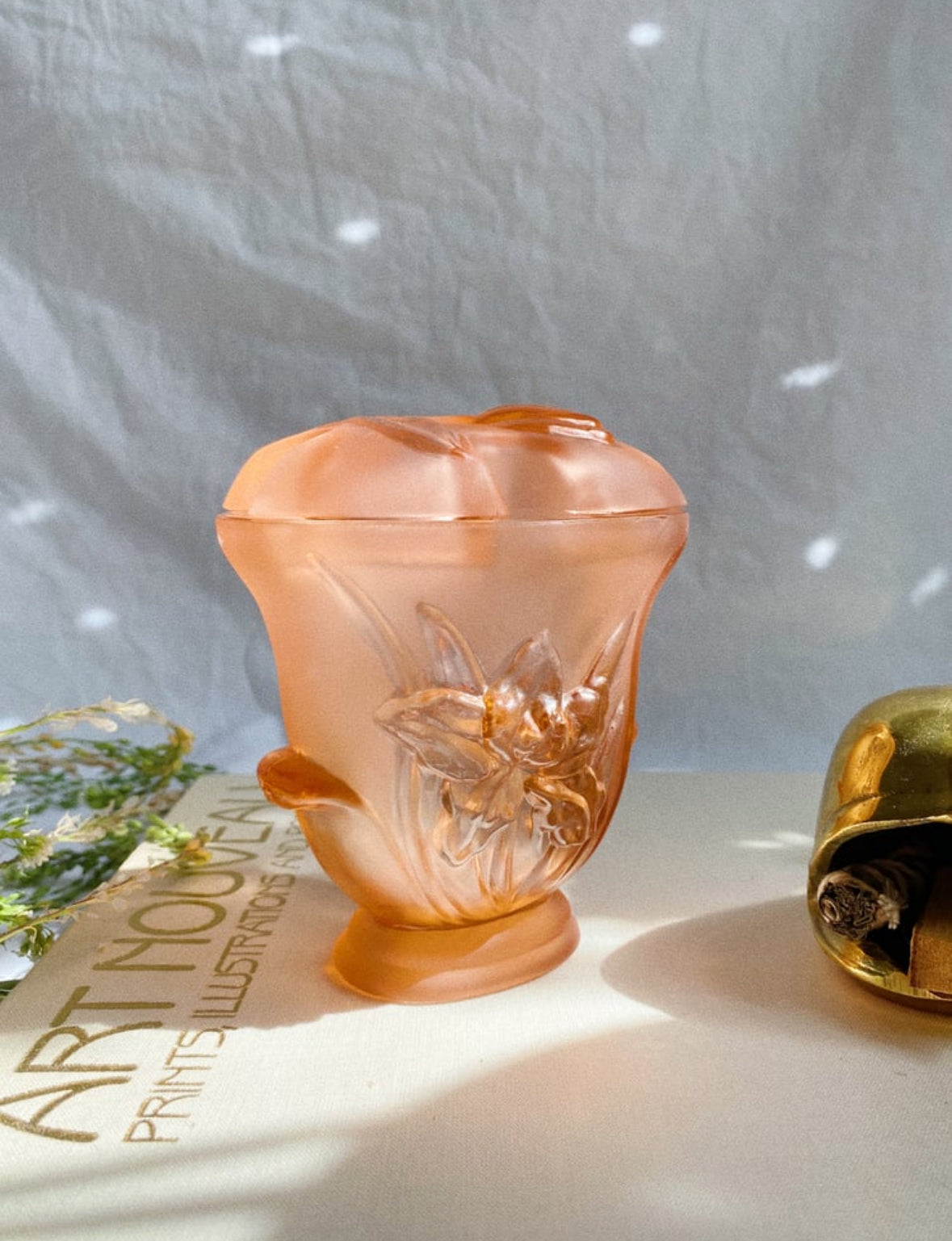 Vintage Frosted Pink Depression Glass Flower Frog Vase