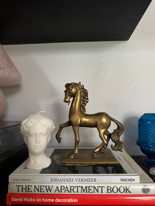 Heavy Brass Horse Figurine Gold 1982 Enesco MCM Decor Mid Century