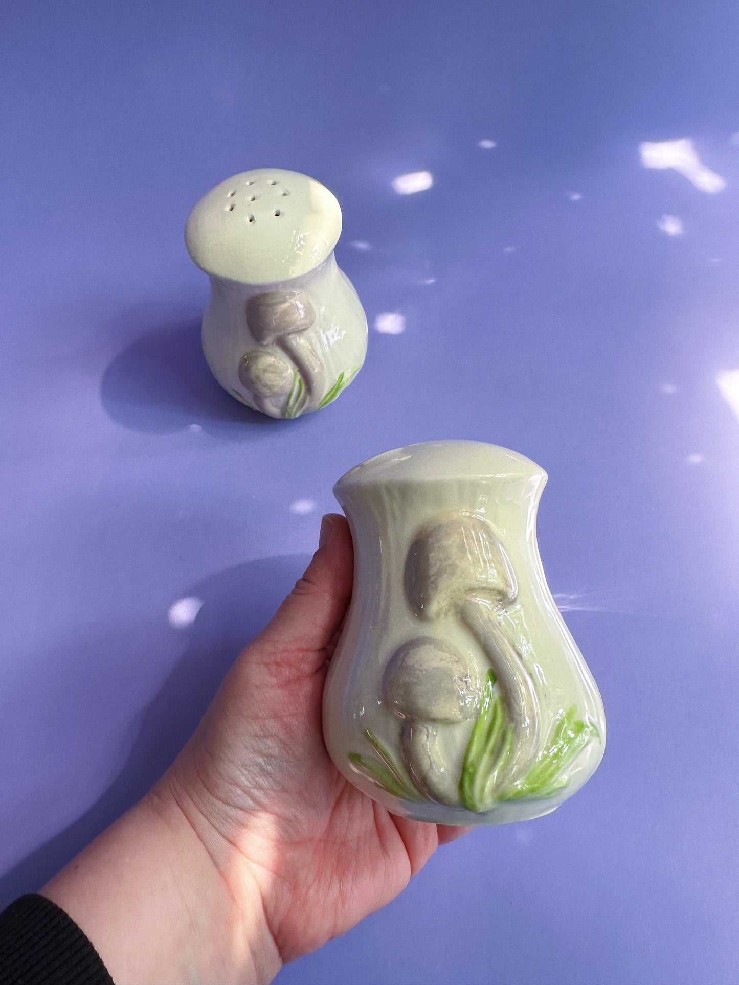 Vintage 1970s Glazed Ceramic Mushroom Salt & Pepper Shakers