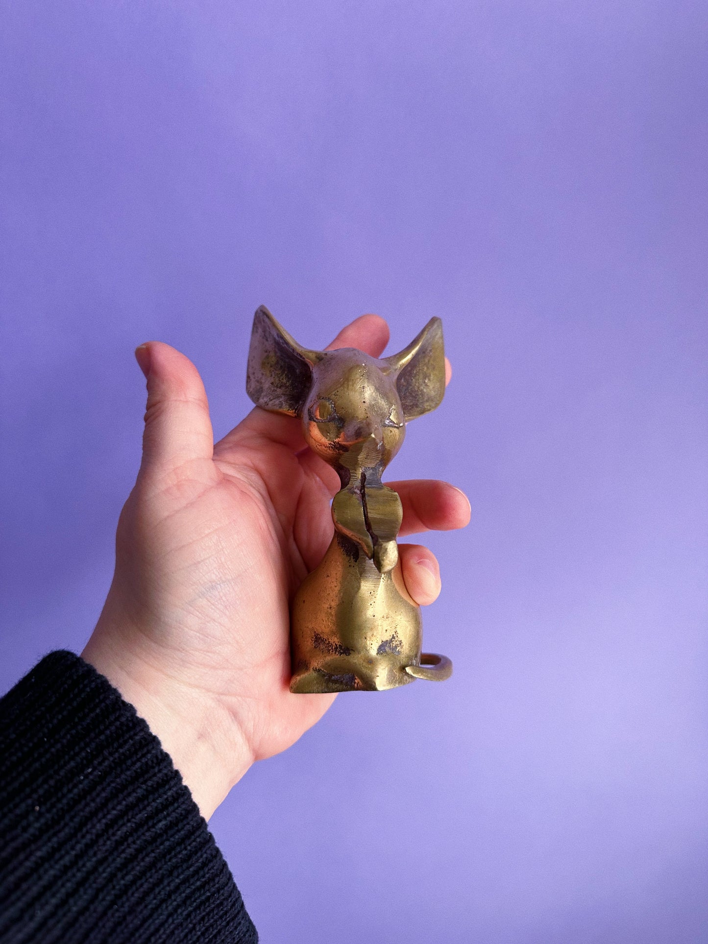 Vintage Brass Mouse With Big Ears Sculpture