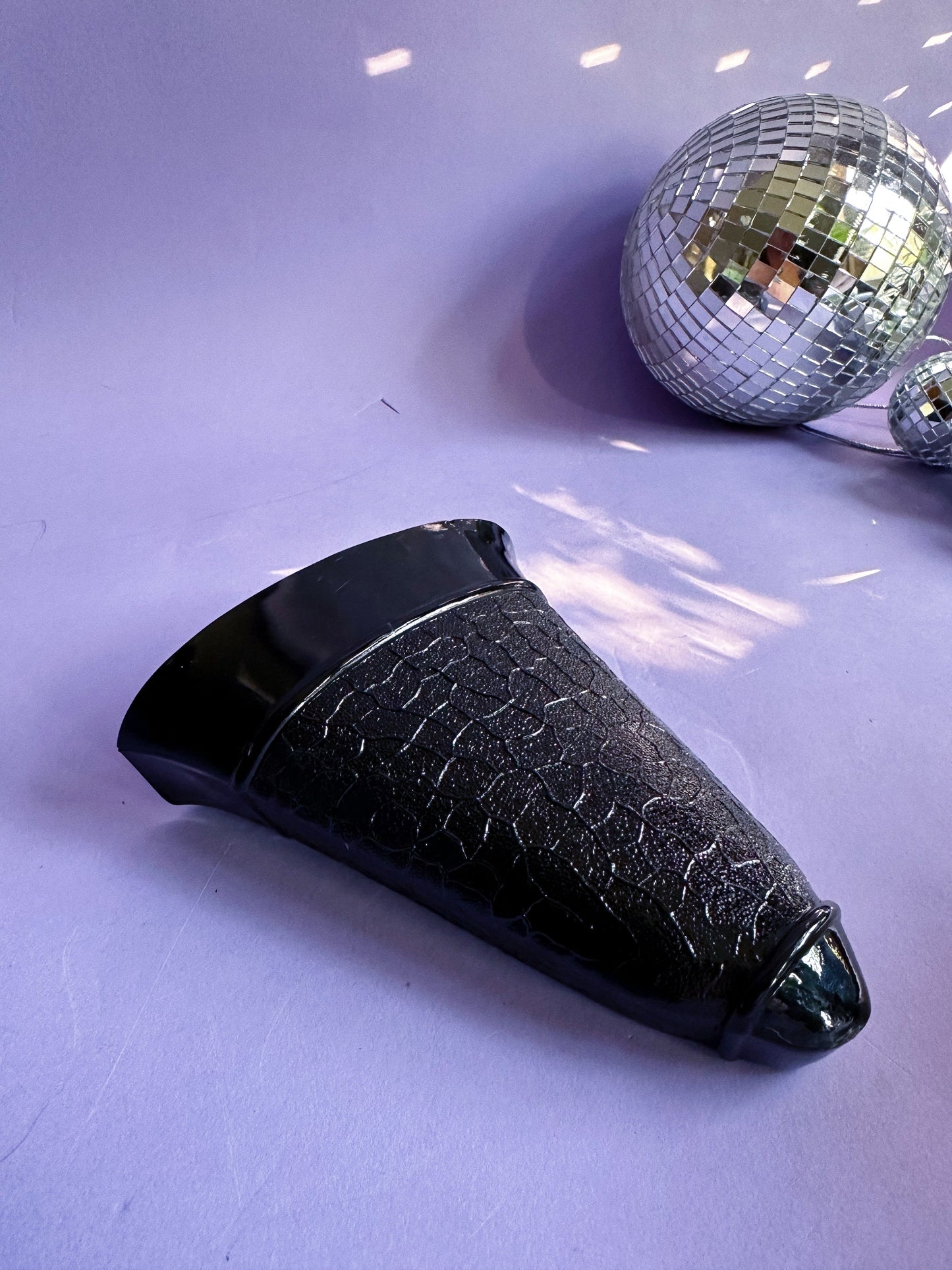 Old Black Glass Black Amethyst Wall Pocket Vase With Design