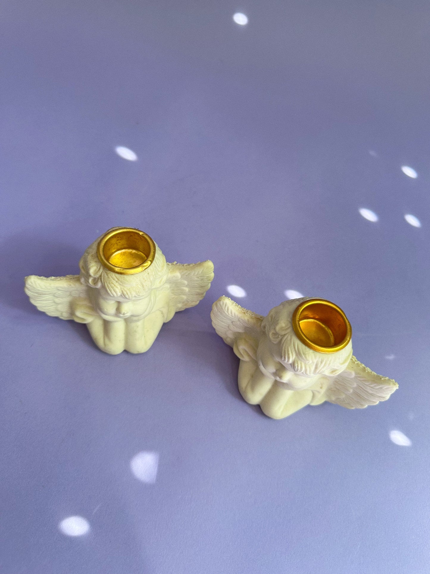 Pair of Sweet Cherub Ceramic Candlesticks for Taper Candles