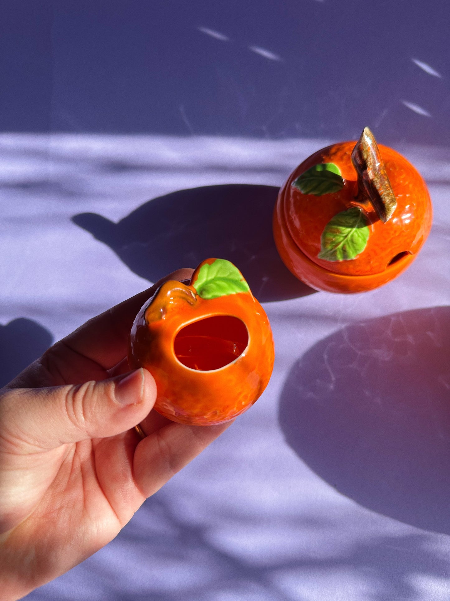 Vintage Ceramic Small Oranges Lidded Sugar Pot