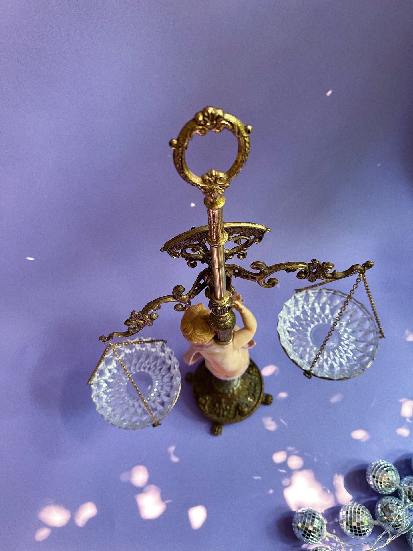Vintage Large Brass Crystal Prisms Balance-Scales of Justice 24.5”H Cherub