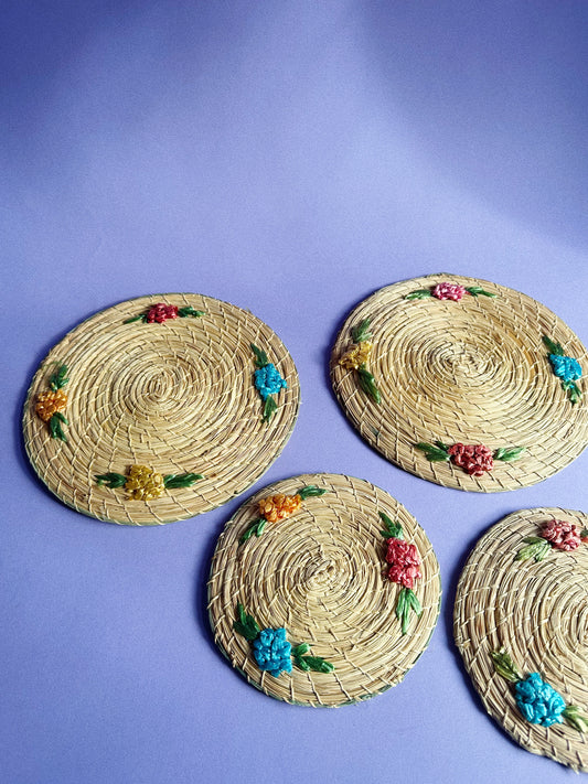 Vintage Woven Raffia Trivets / Coasters